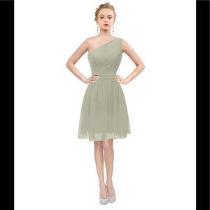 Pale Green One Shoulder Chiffon Bridesmaid Dress: Corset Tie Back, Sz. 8-NWT